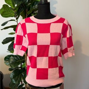 Pink Checkered Knit Sweater